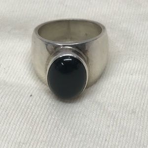 Vintage Taxco Mexico 925 CII Sterling Onyx Ring Size 6.25